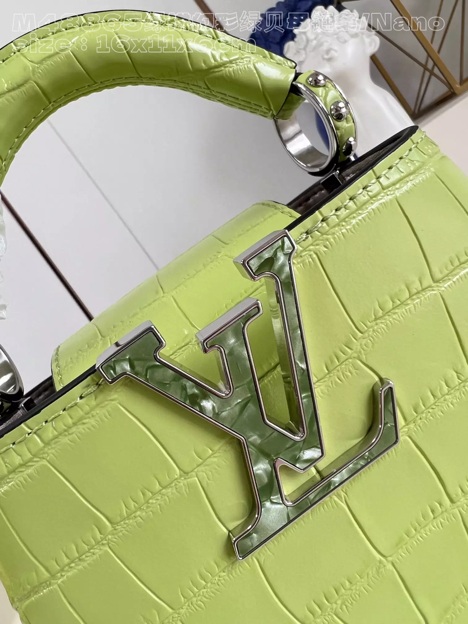Capucines Nano Crocodilian Brillant Lime Leather
