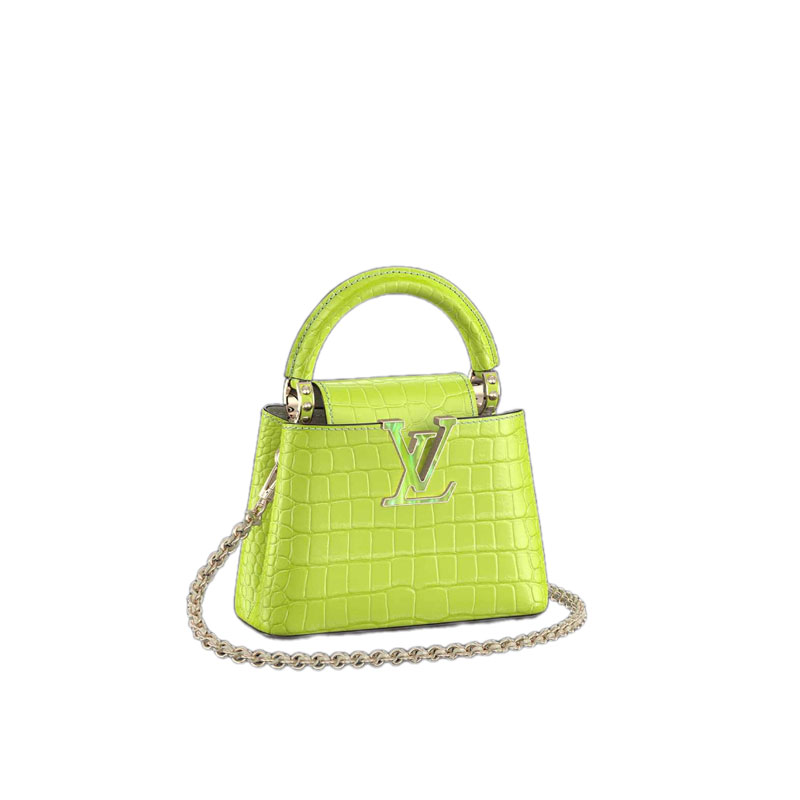Capucines Nano Crocodilian Brillant Lime Leather