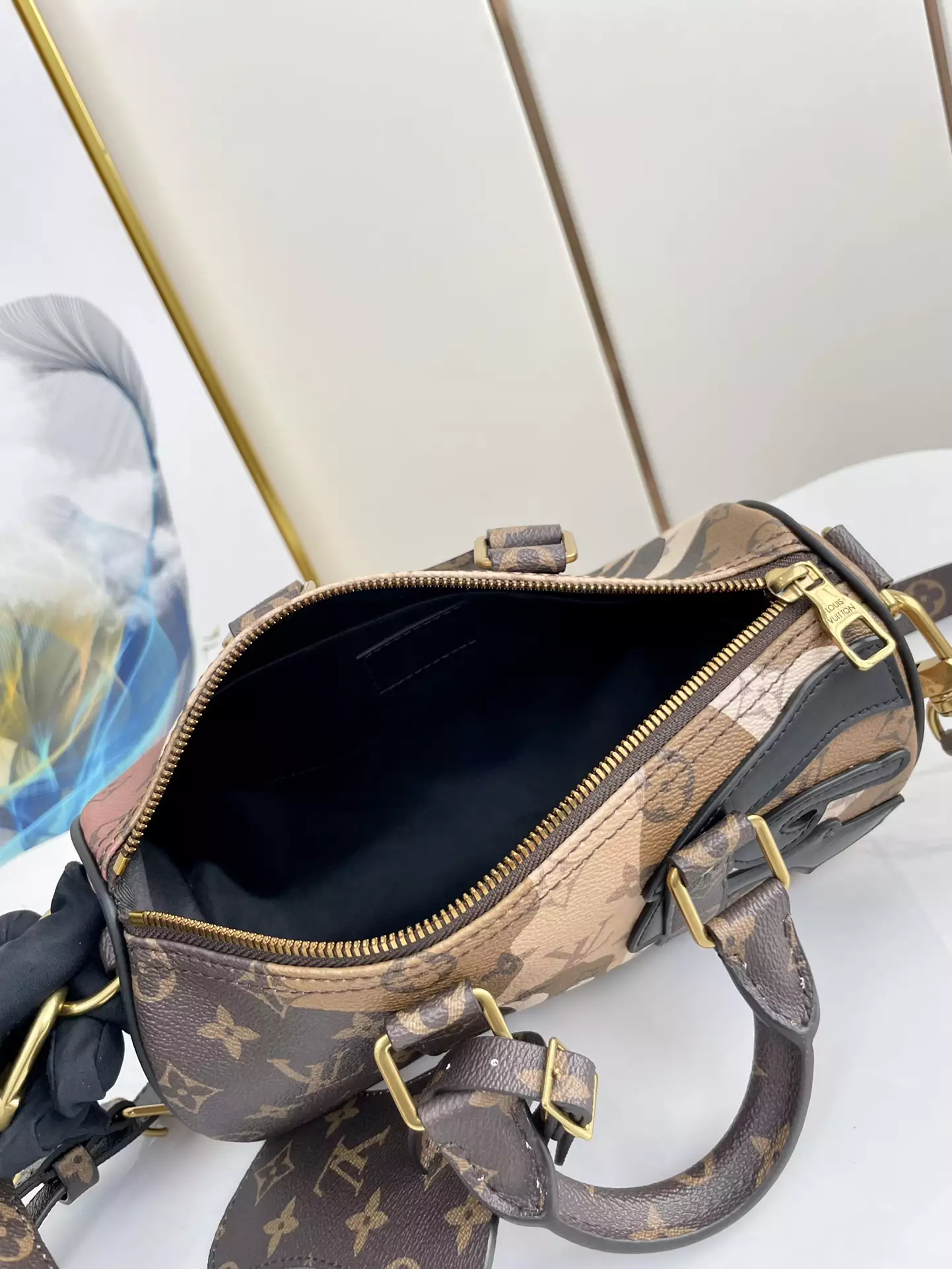 Keepall Bandouliere 25 Brown Monogram Coated Canvas And Cowhide Leather