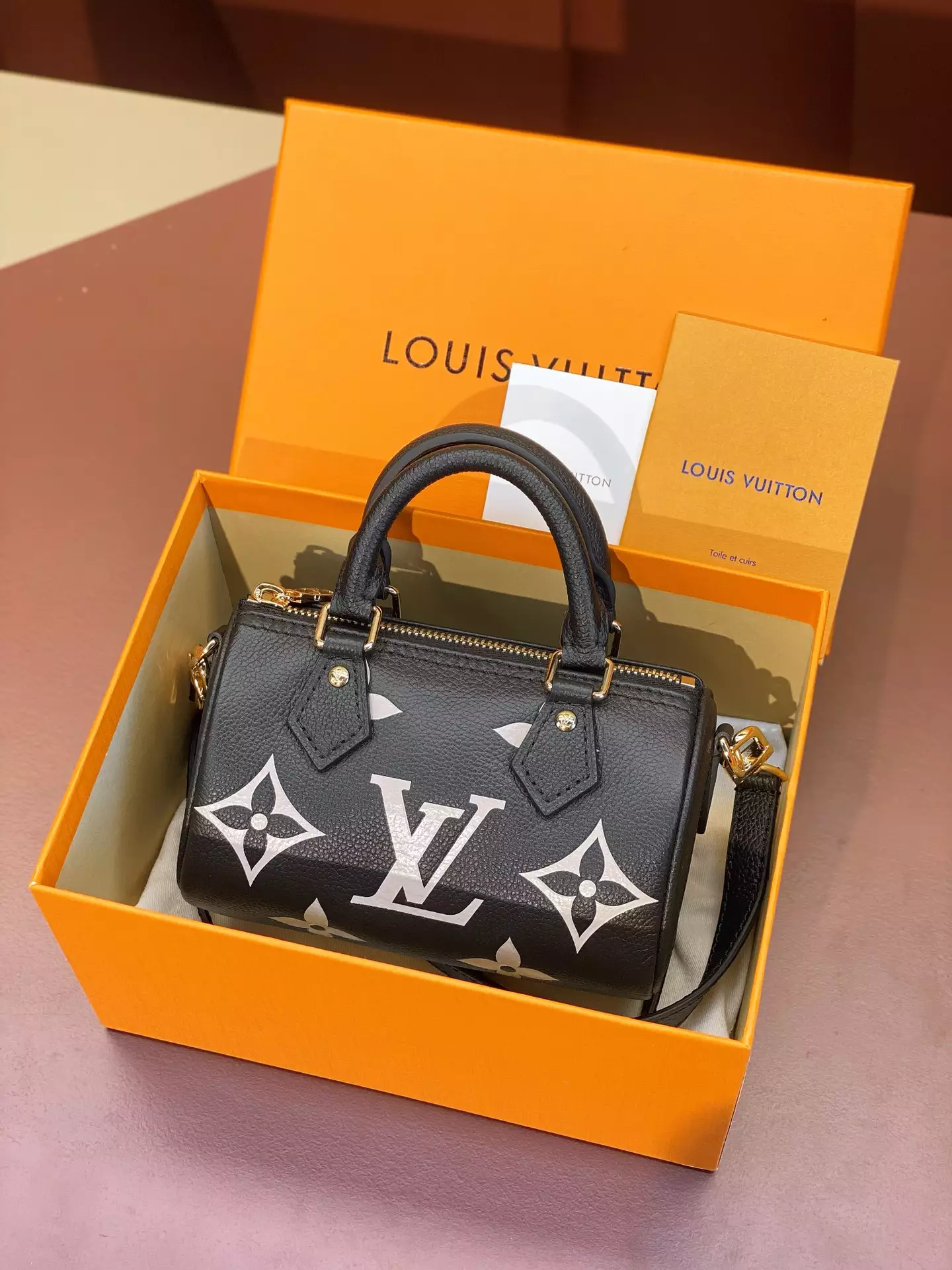 Nano Speedy Bicolor Monogram Empreinte Black/Beige Leather