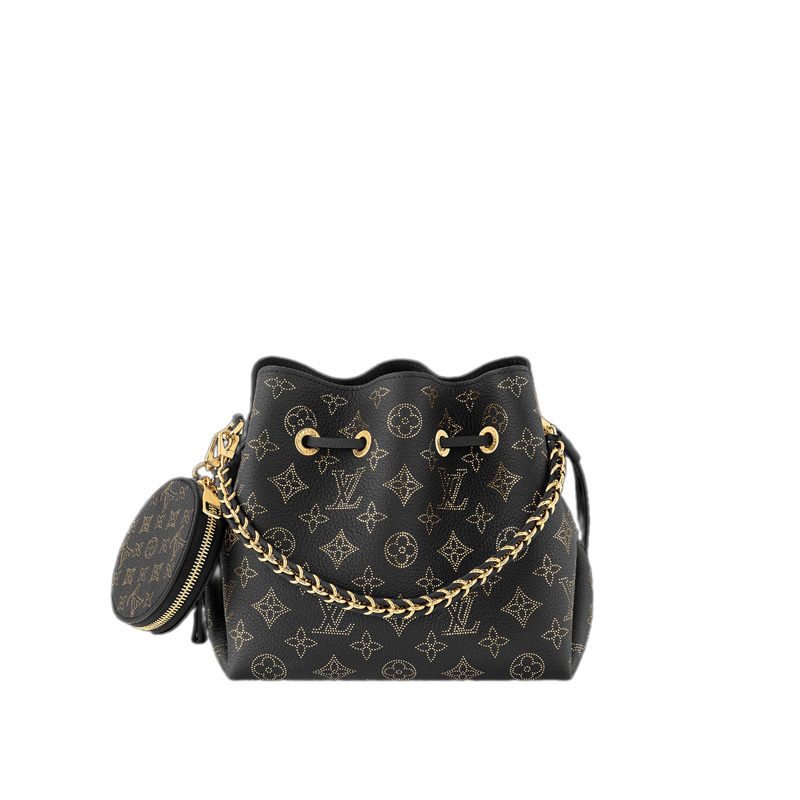 Bella Bucket Bag Monogram Gold Lamination Black Leather