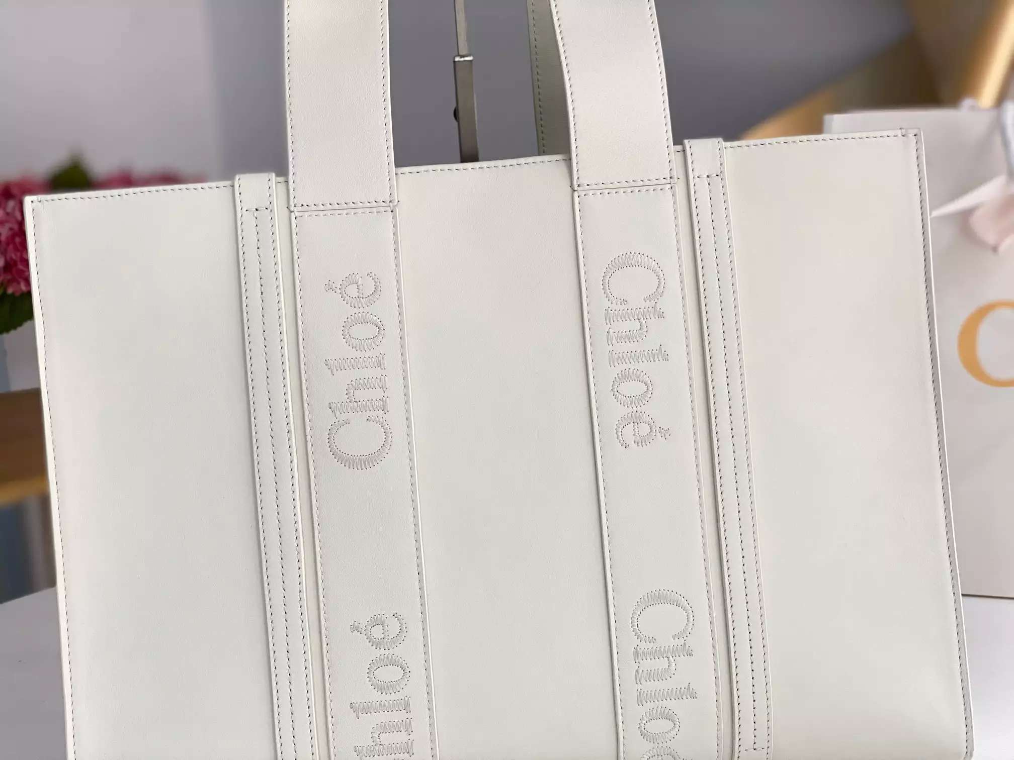 Chloé Large Woody Tote Bag White