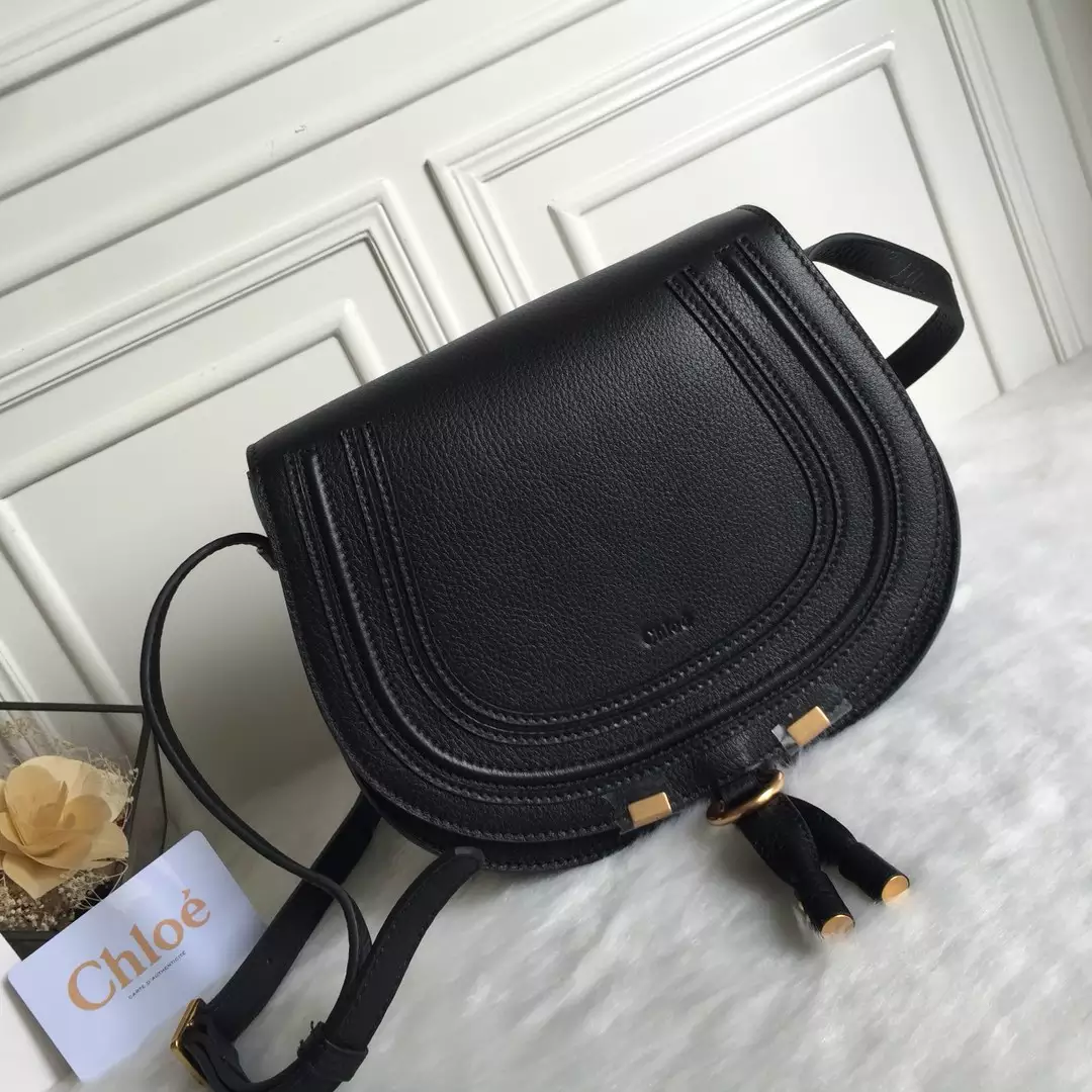 Chloé Marcie Black Medium Saddle Bag