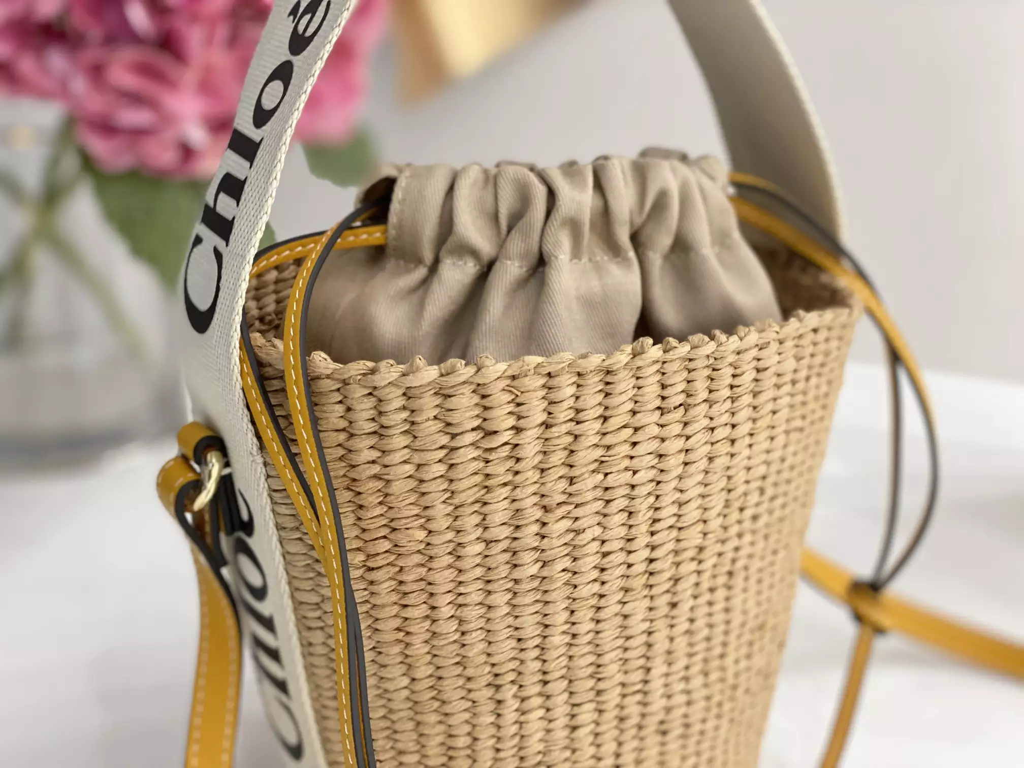 Chloe Small Woody Basket in White/Yellow