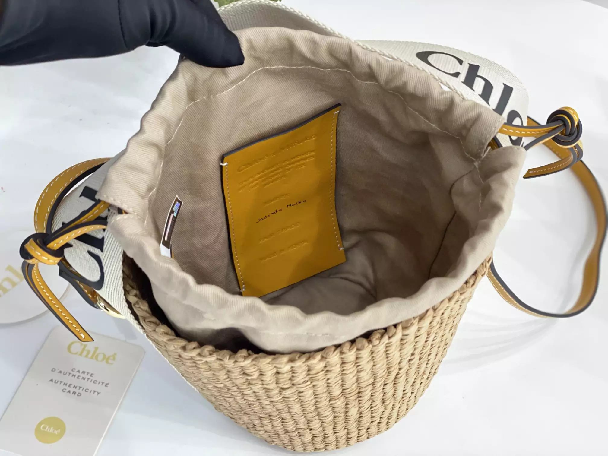 Chloe Small Woody Basket in White/Yellow