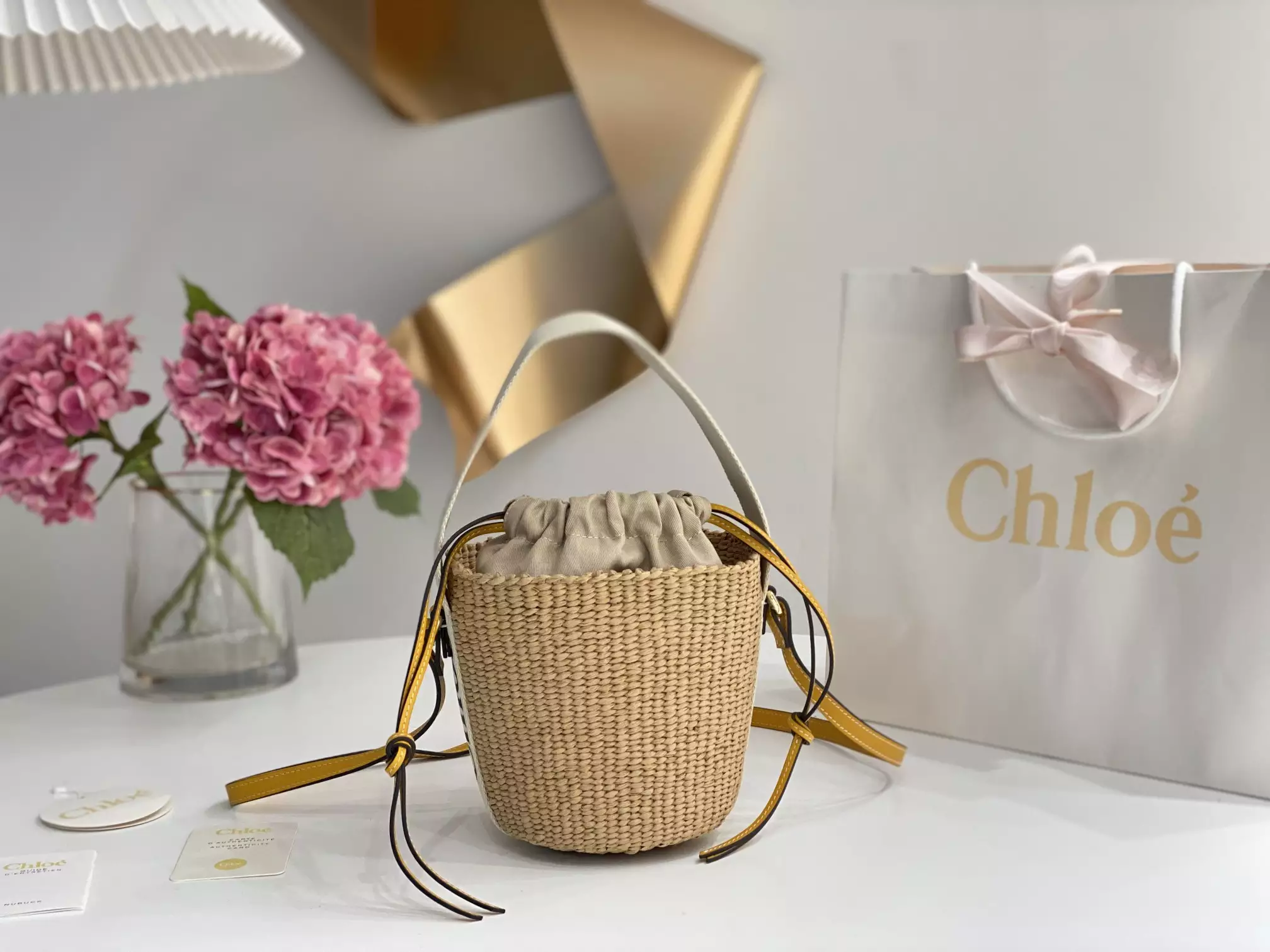 Chloe Small Woody Basket in White/Yellow