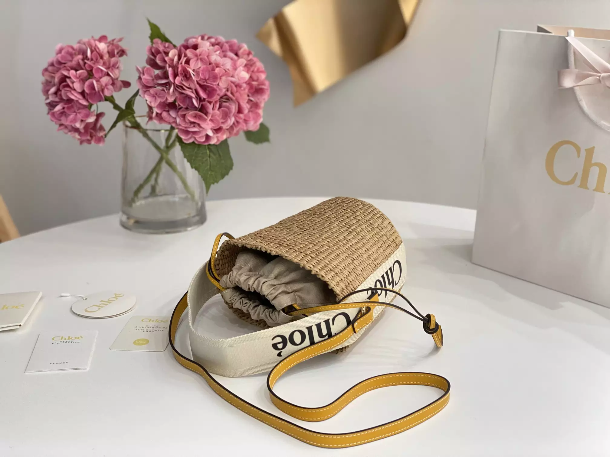 Chloe Small Woody Basket in White/Yellow