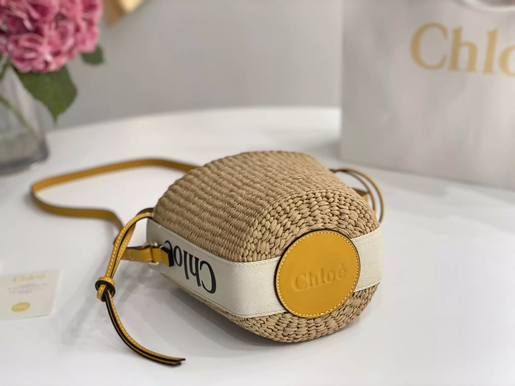 Chloe Small Woody Basket in White/Yellow