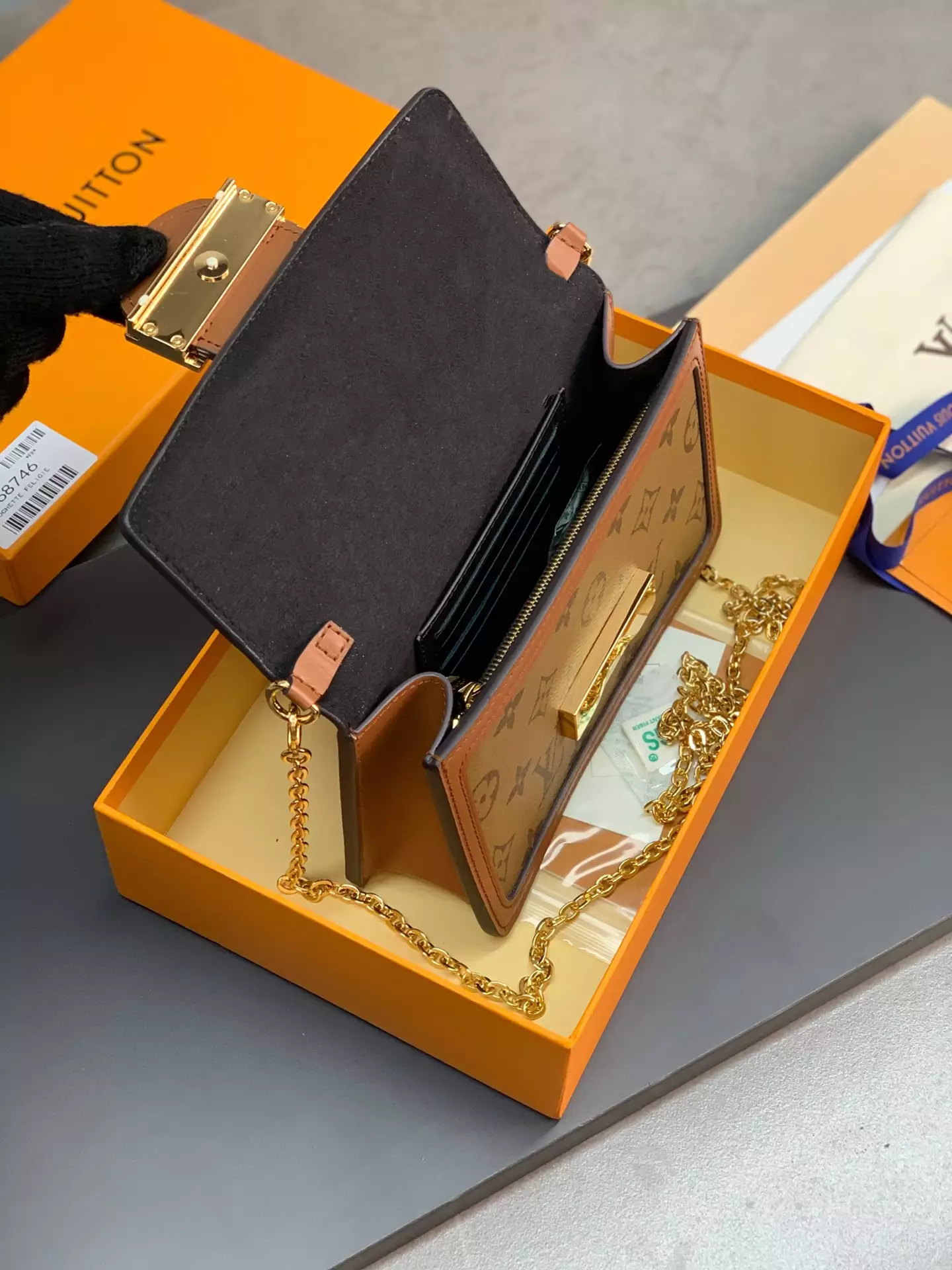 Dauphine Chain Wallet Monogram and Monogram Reverse Coated Canvas