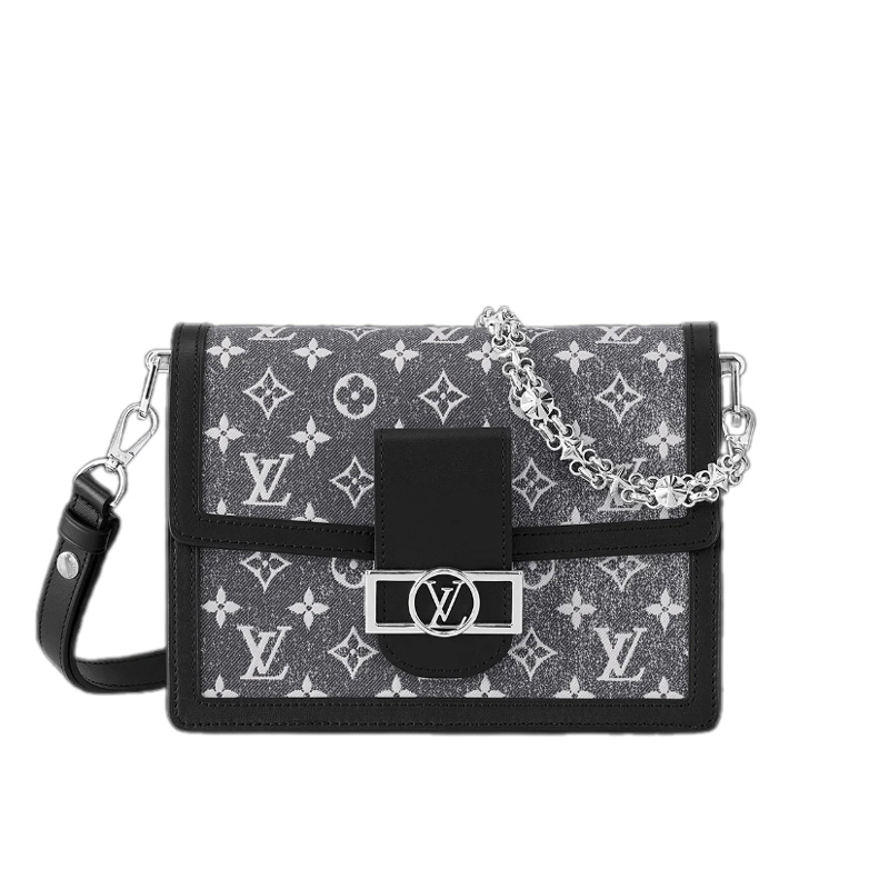 Dauphine MM Grey Denim Textile Jacquard