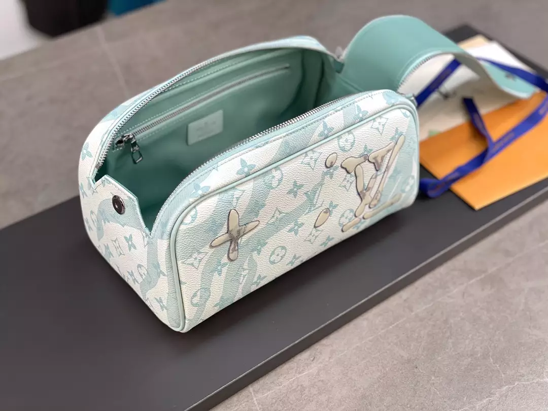 Dopp Kit Monogram Aquagarden Canvas Crystal Blue Leather