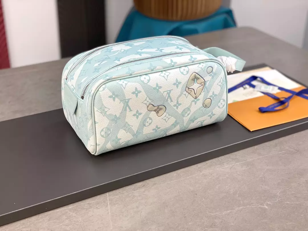 Dopp Kit Monogram Aquagarden Canvas Crystal Blue Leather