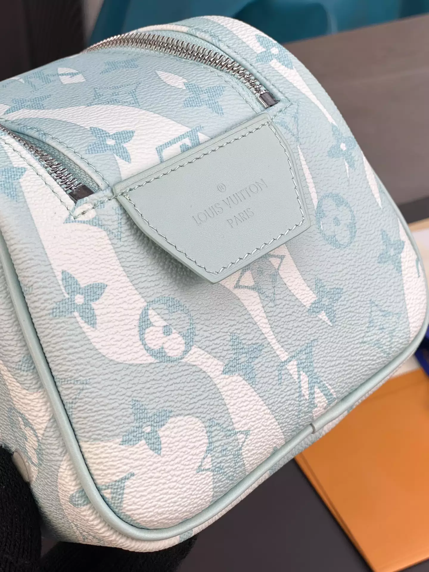 Dopp Kit Monogram Aquagarden Canvas Crystal Blue Leather