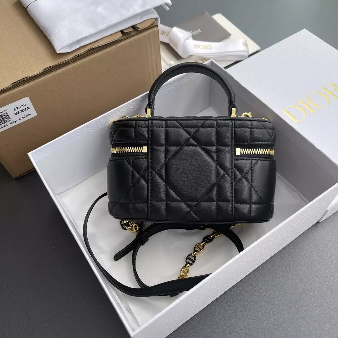 Dior Caro Mini Vanity Case Black Macrocannage Lambskin