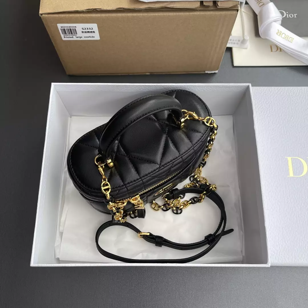 Dior Caro Mini Vanity Case Black Macrocannage Lambskin