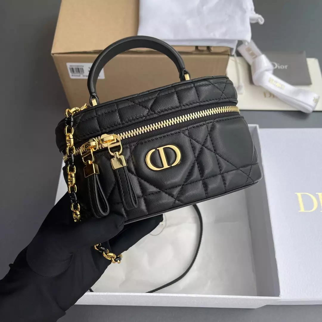 Dior Caro Mini Vanity Case Black Macrocannage Lambskin