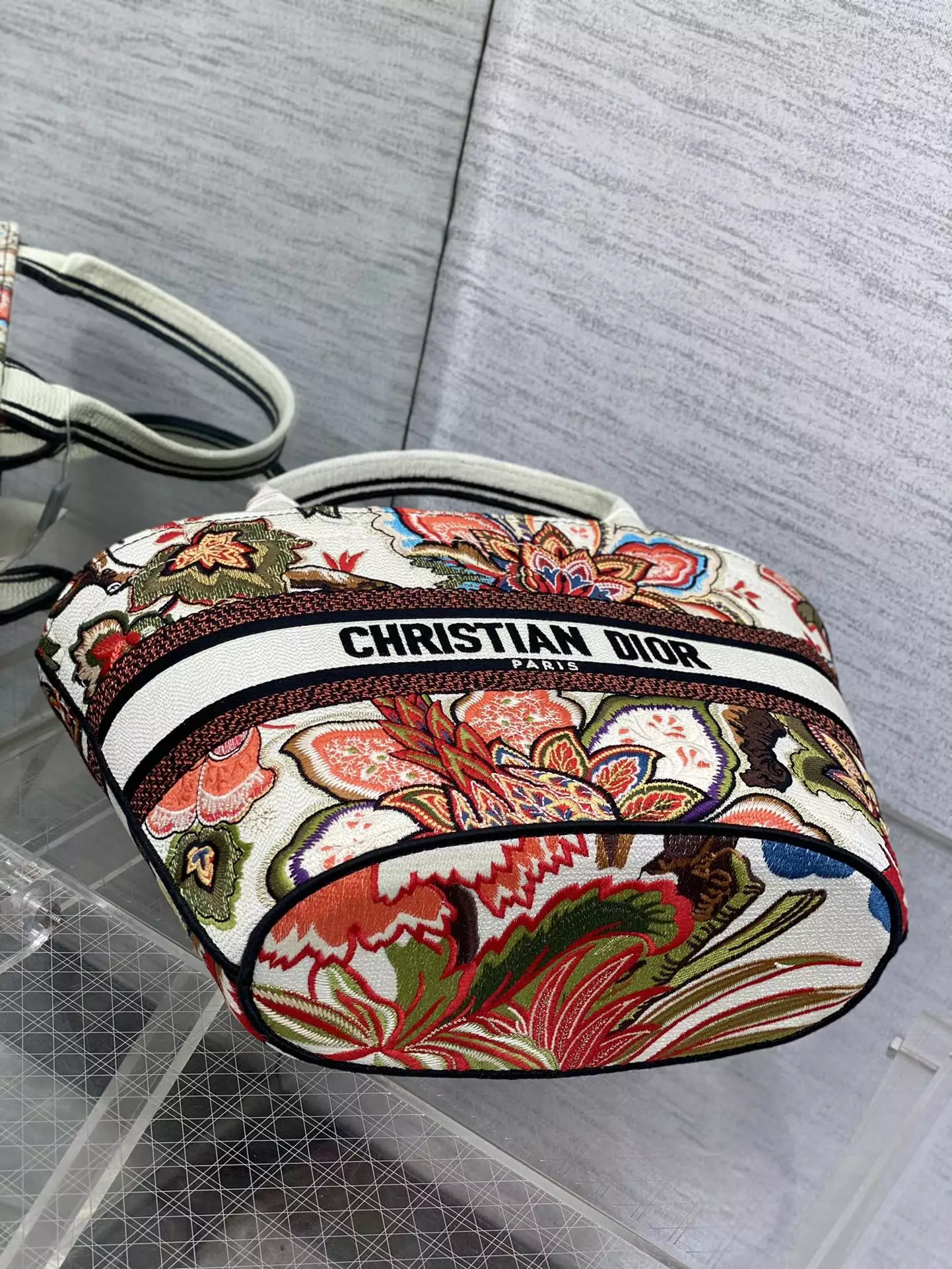 Hat Basket Bag Natural Multicolor Albero Della Vita Embroidery