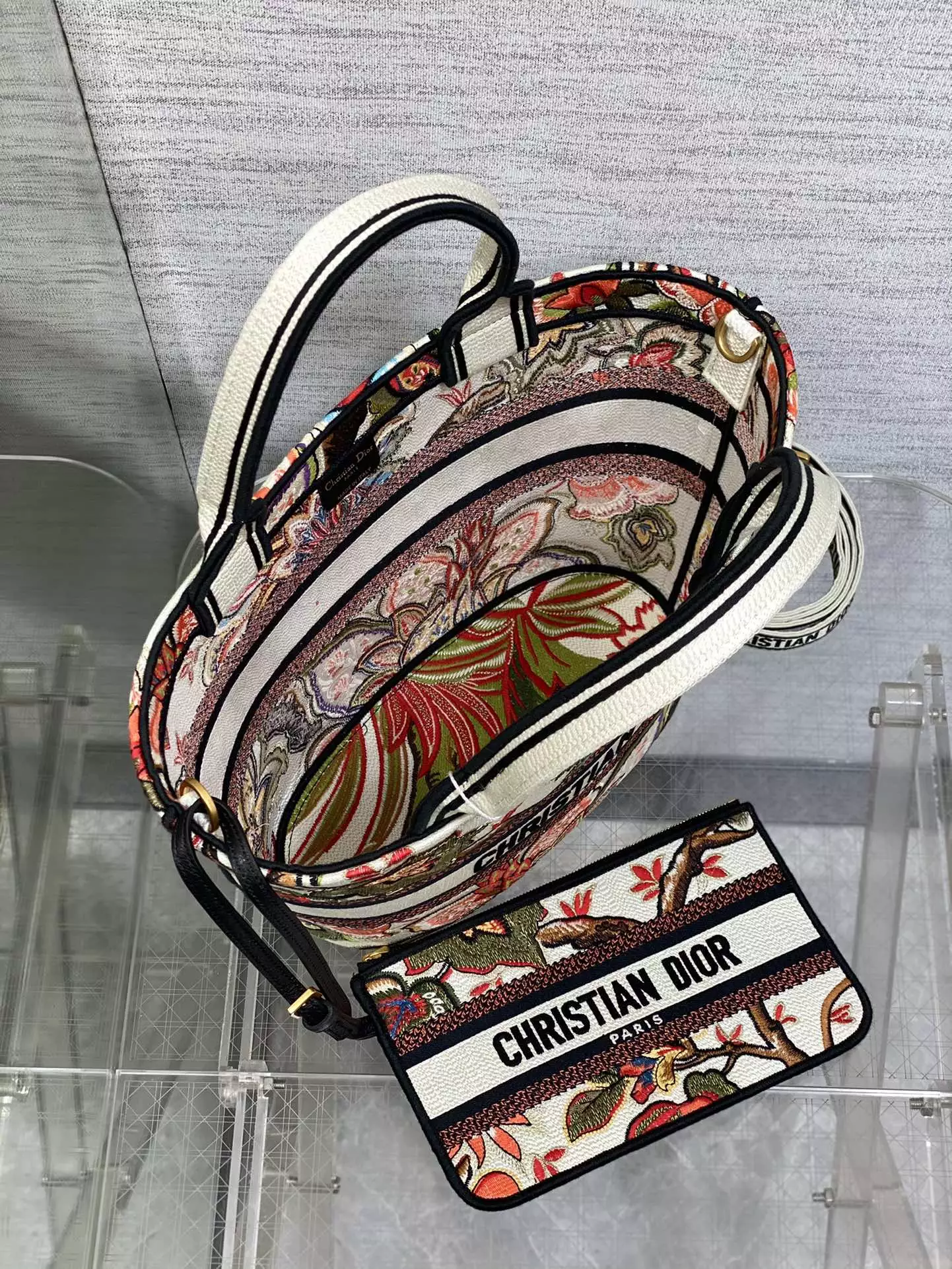 Hat Basket Bag Natural Multicolor Albero Della Vita Embroidery