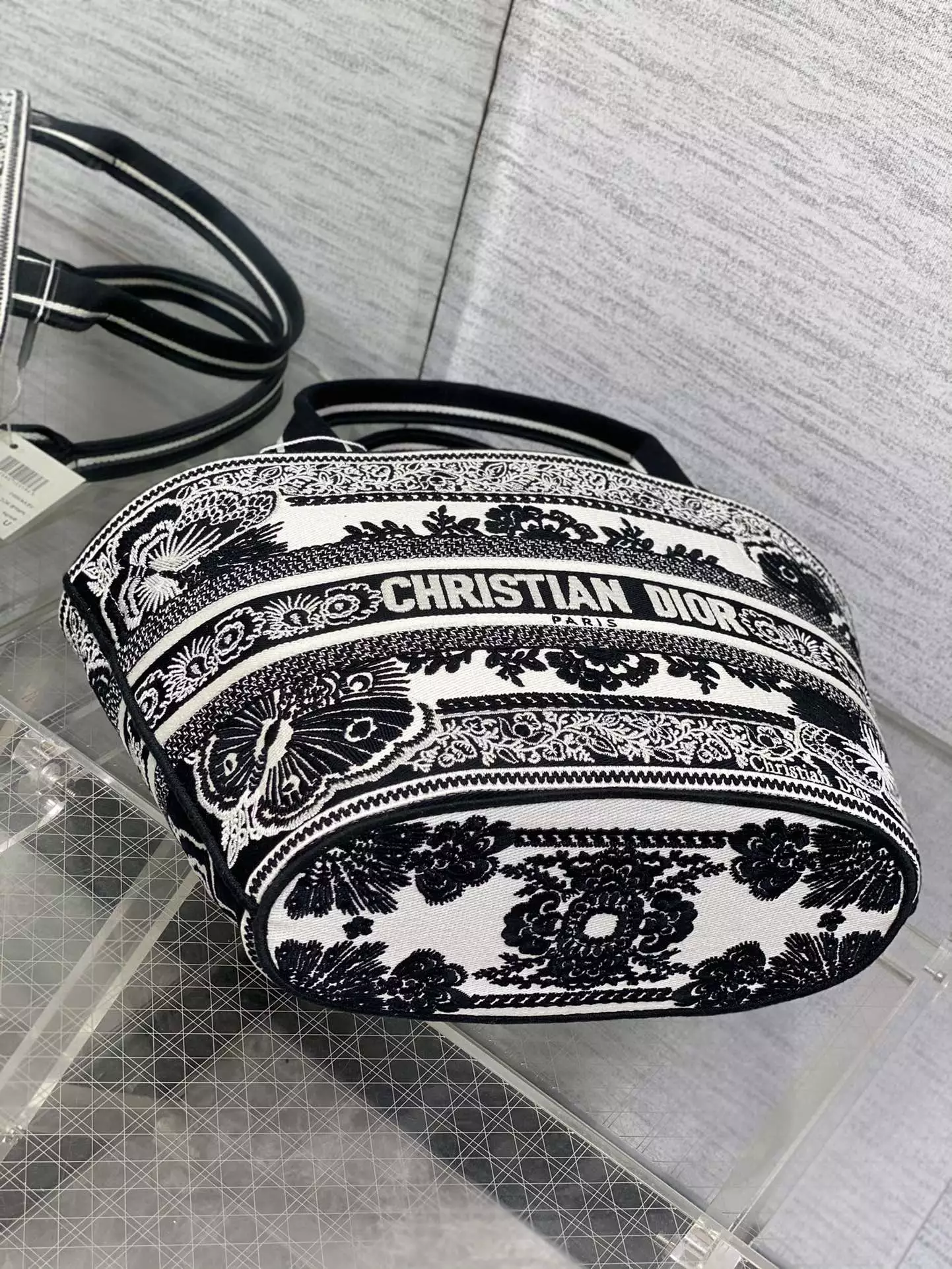 Hat Basket Bag White and Black Butterfly Bandana Embroidery