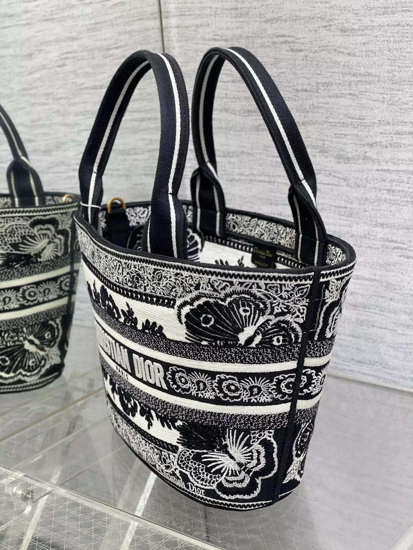 Hat Basket Bag White and Black Butterfly Bandana Embroidery