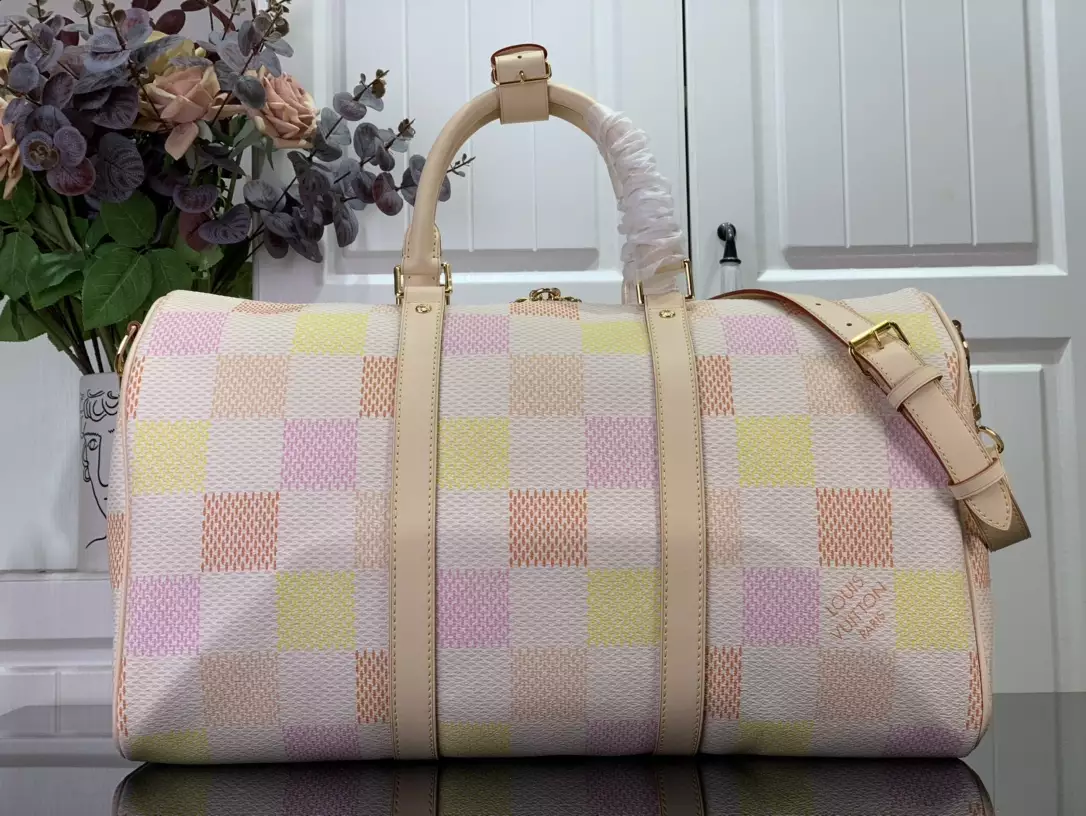 Keepall Bandoulière 45 Peach Damier Giant Canvas