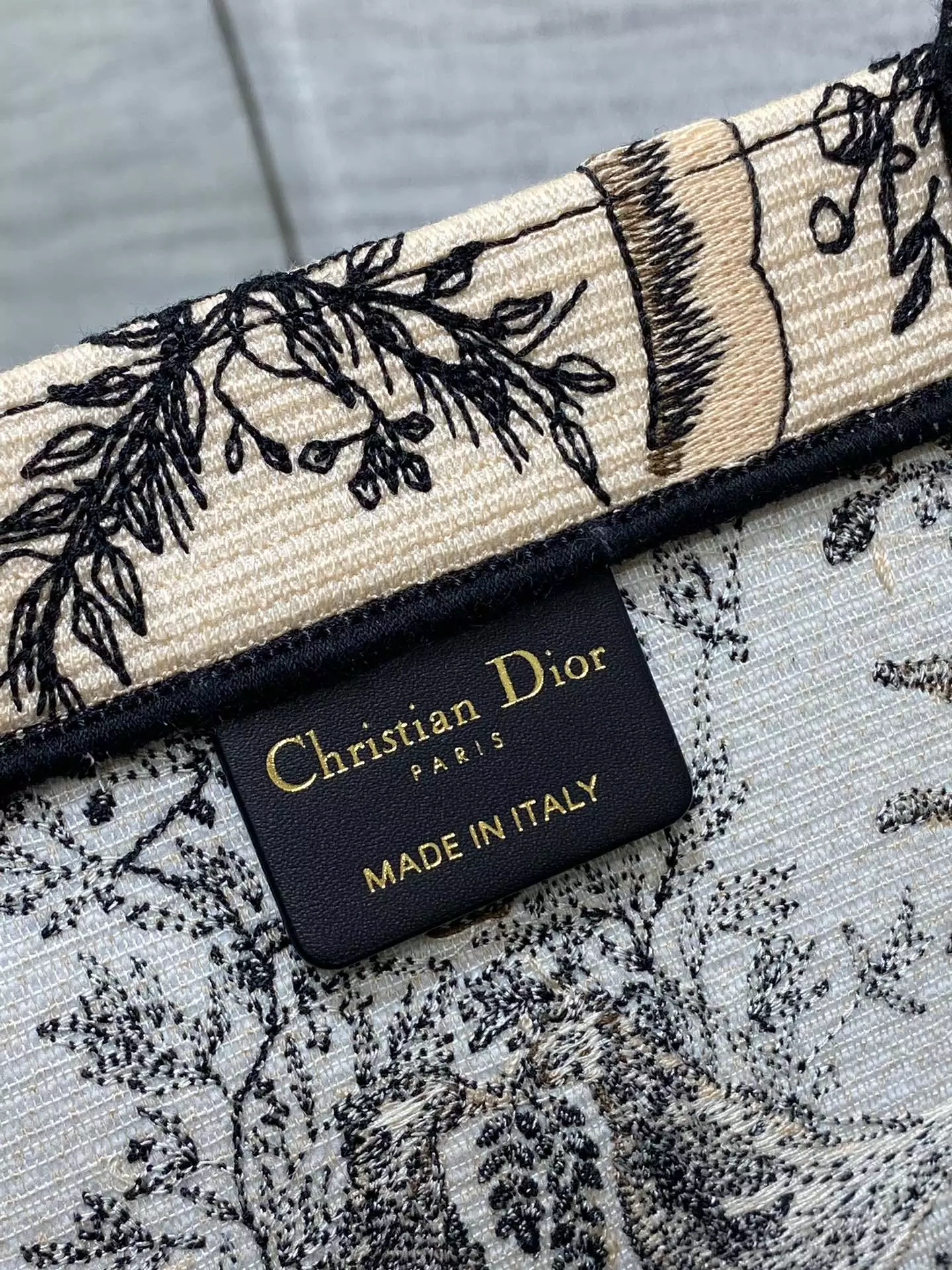 Large Dior Book Tote Beige and Black Toile de Jouy Soleil Embroidery