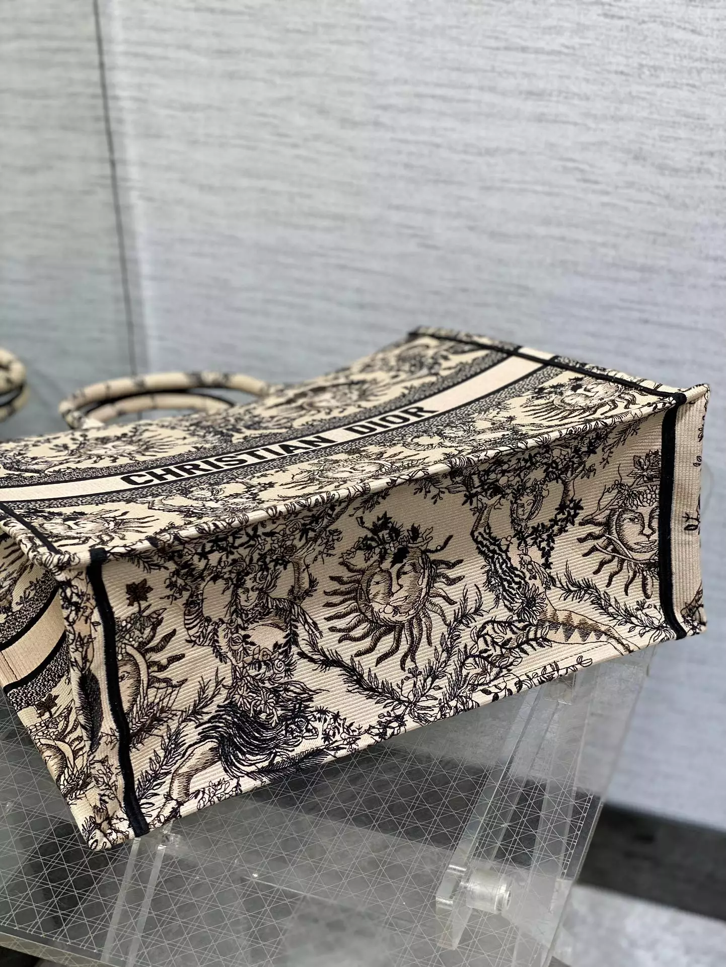 Large Dior Book Tote Beige and Black Toile de Jouy Soleil Embroidery