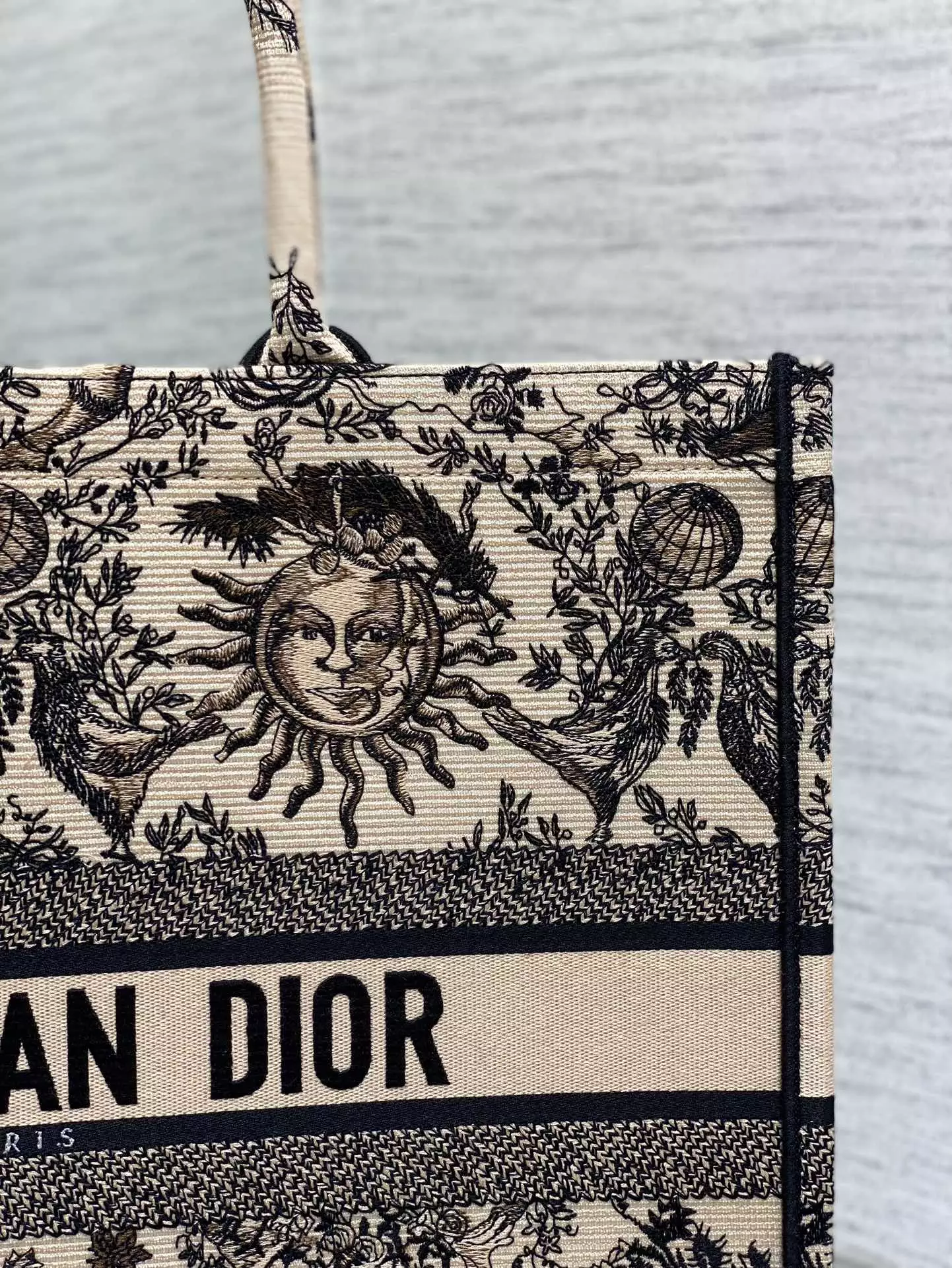 Large Dior Book Tote Beige and Black Toile de Jouy Soleil Embroidery