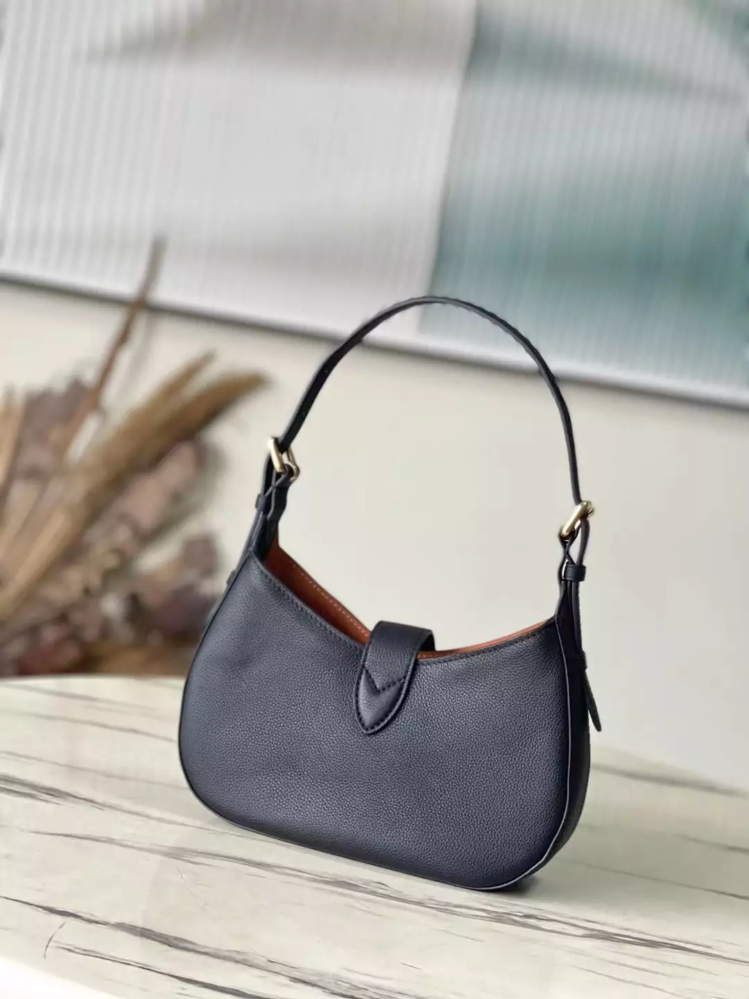 Low Key Shoulder Bag Black Grained Calfskin