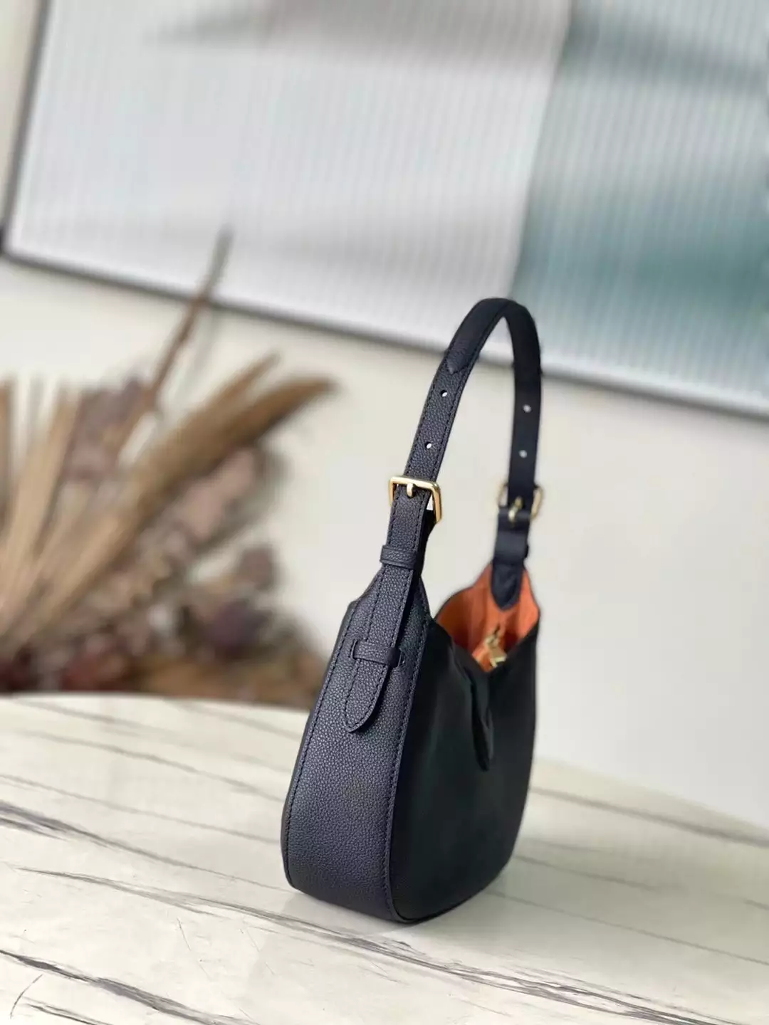 Low Key Shoulder Bag Black Grained Calfskin