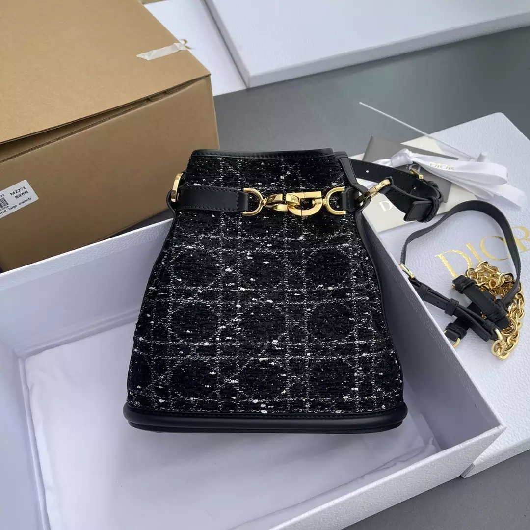Medium C’est Dior Bag Black Cannage Tweed Embroidery