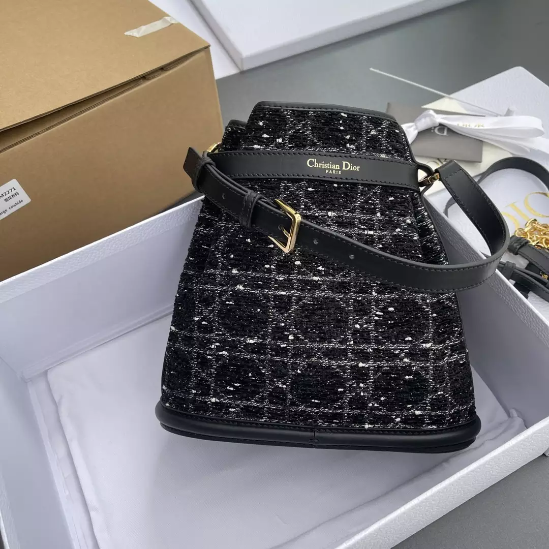 Medium C’est Dior Bag Black Cannage Tweed Embroidery