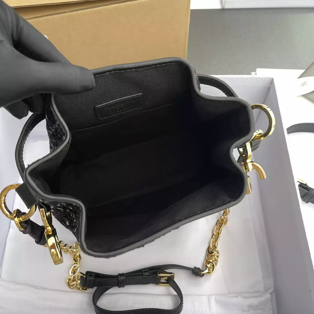 Medium C’est Dior Bag Black Cannage Tweed Embroidery