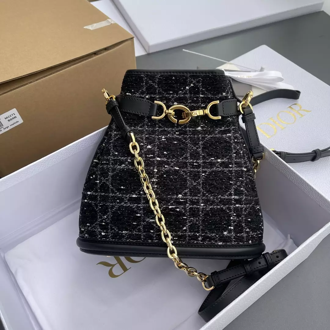 Medium C’est Dior Bag Black Cannage Tweed Embroidery