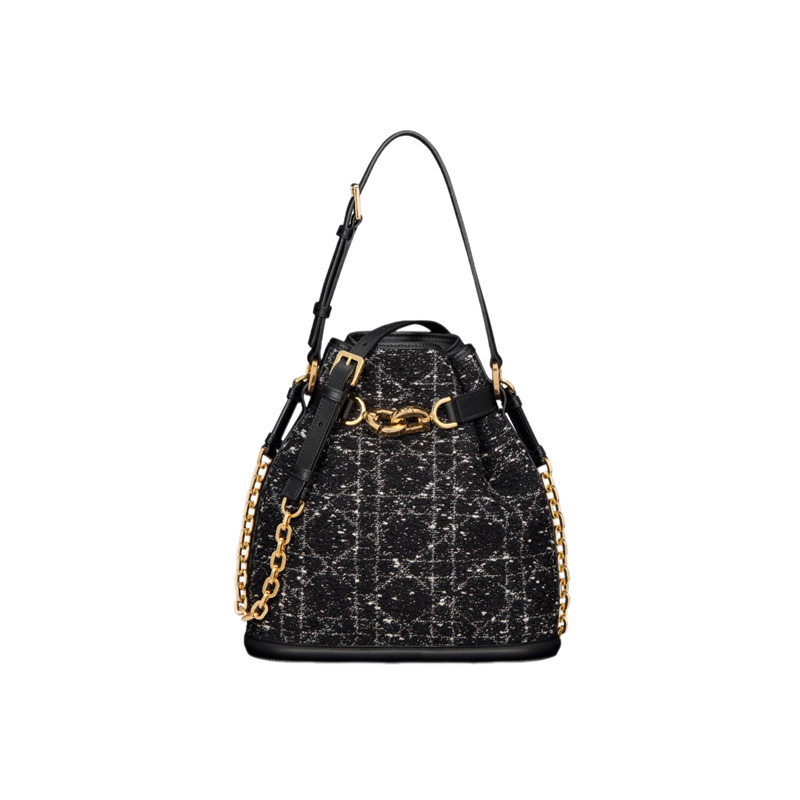 Medium C’est Dior Bag Black Cannage Tweed Embroidery
