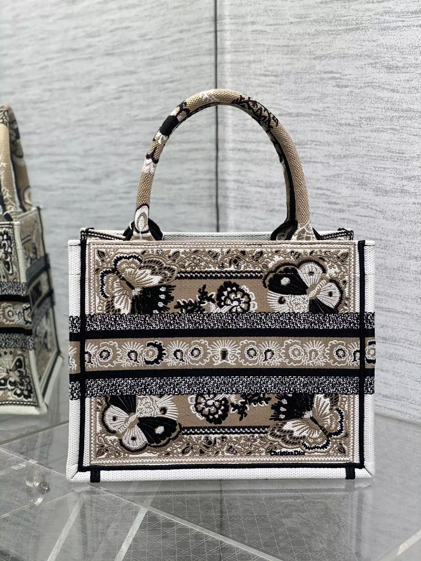 Medium Dior Book Tote Beige Multicolor Butterfly Bandana Embroidery