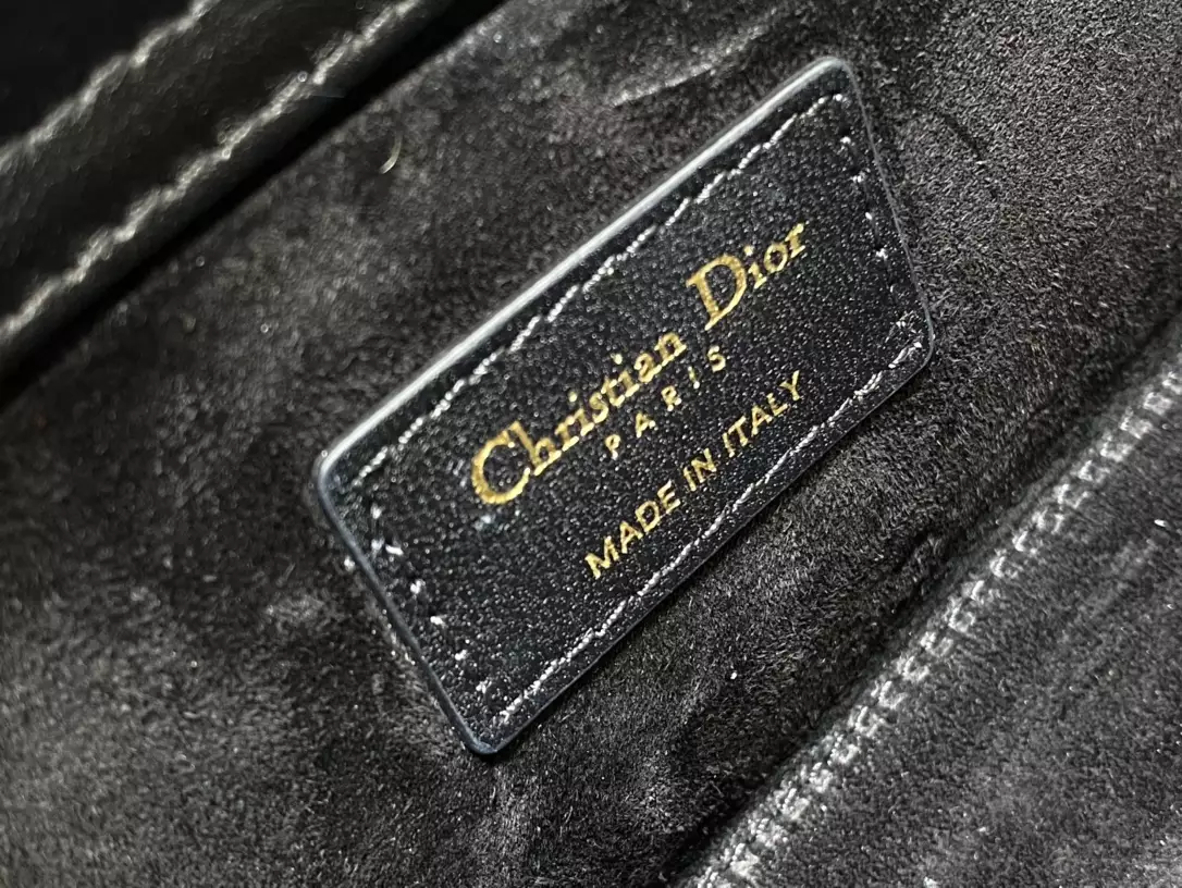 Medium Lady D-Joy Bag Black Cannage Lambskin with Gold-Finish Butterfly Studs