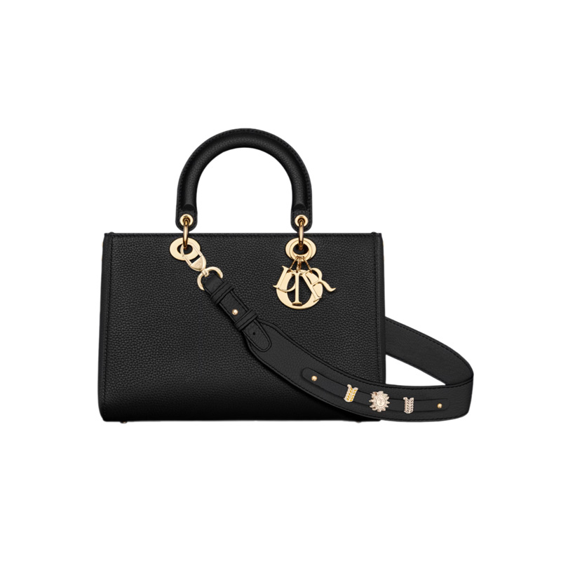 Medium Lady D-Sire My ABCDior Bag Black Bull Leather