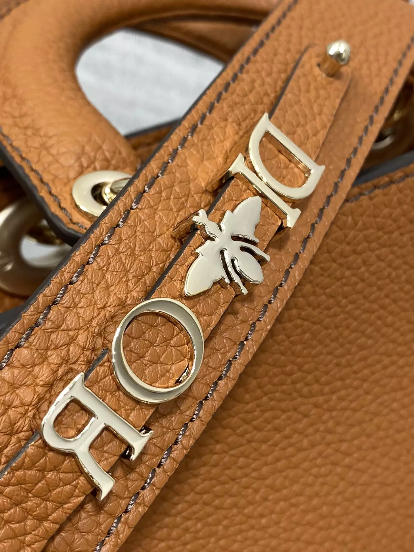 Medium Lady D-Sire My ABCDior Bag Dark Brandy Bull Leather