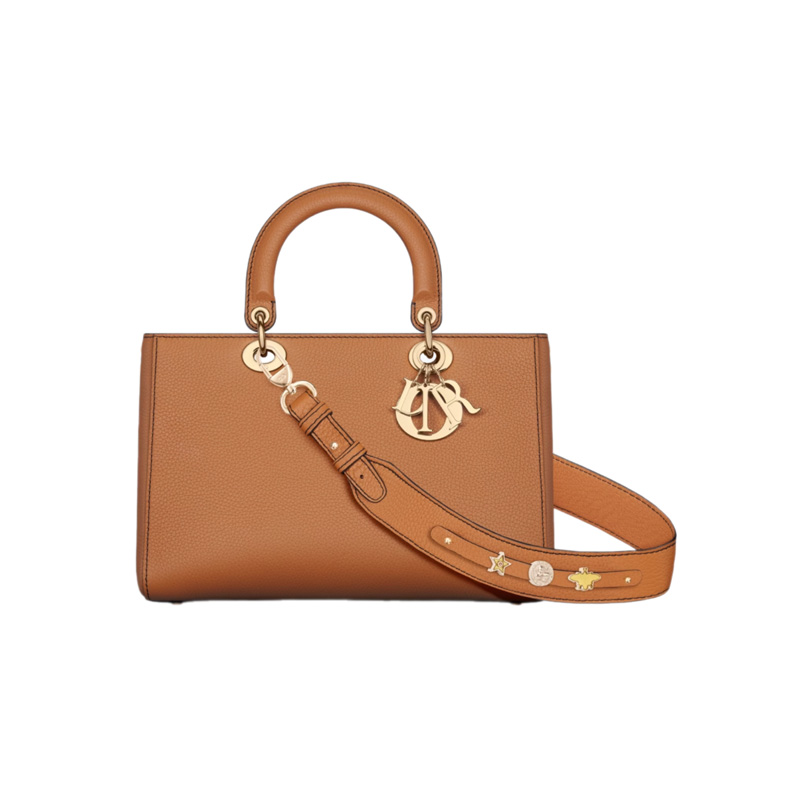 Medium Lady D-Sire My ABCDior Bag Dark Brandy Bull Leather