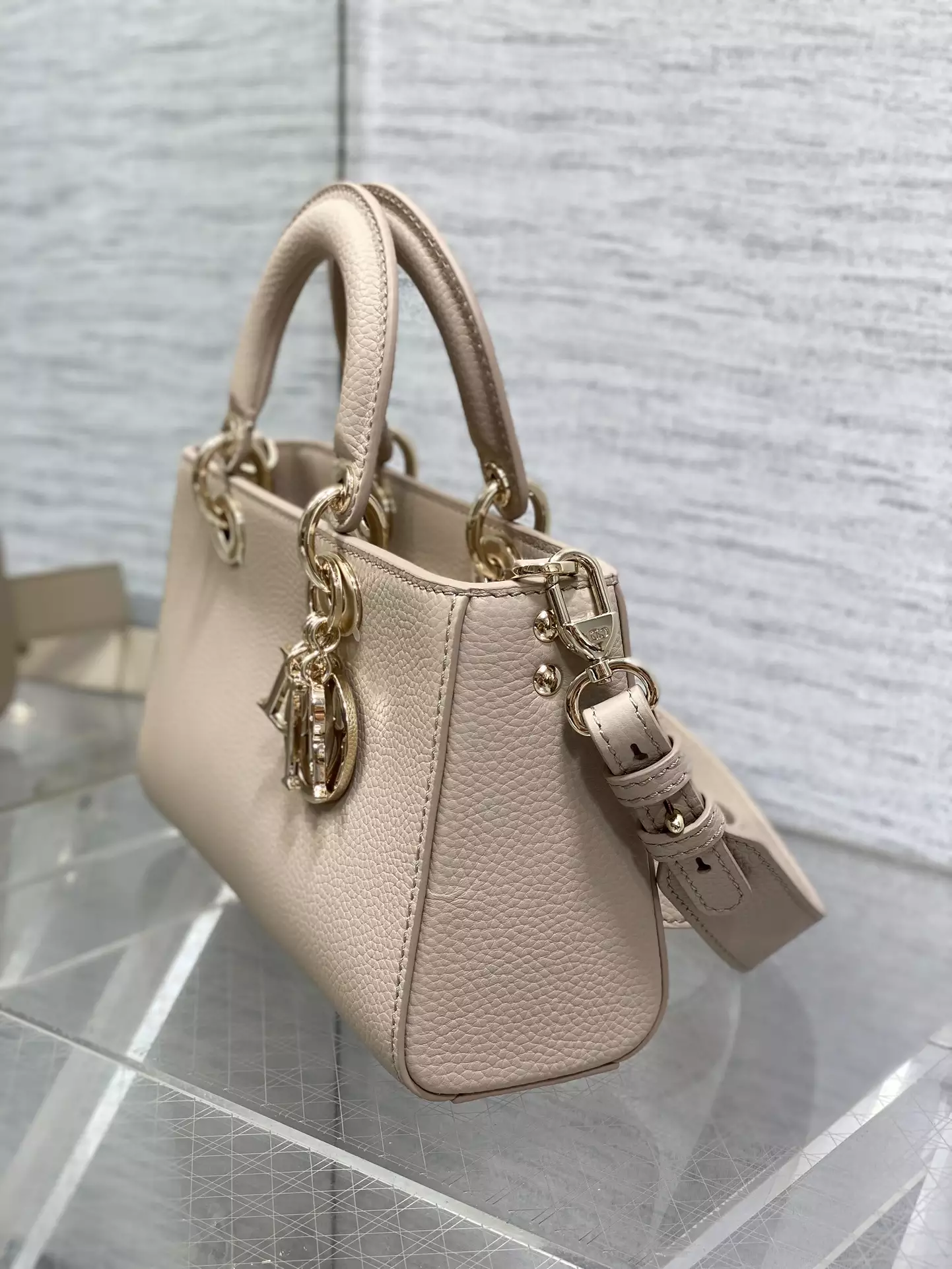 Medium Lady D-Sire My ABCDior Bag Powder Beige Bull Leather