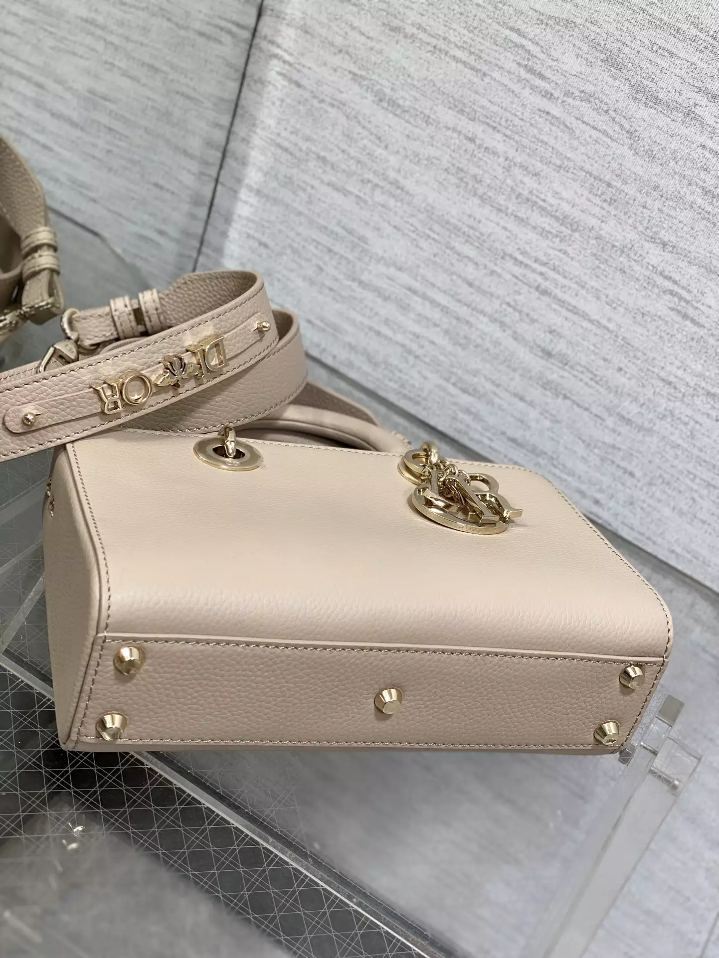 Medium Lady D-Sire My ABCDior Bag Powder Beige Bull Leather