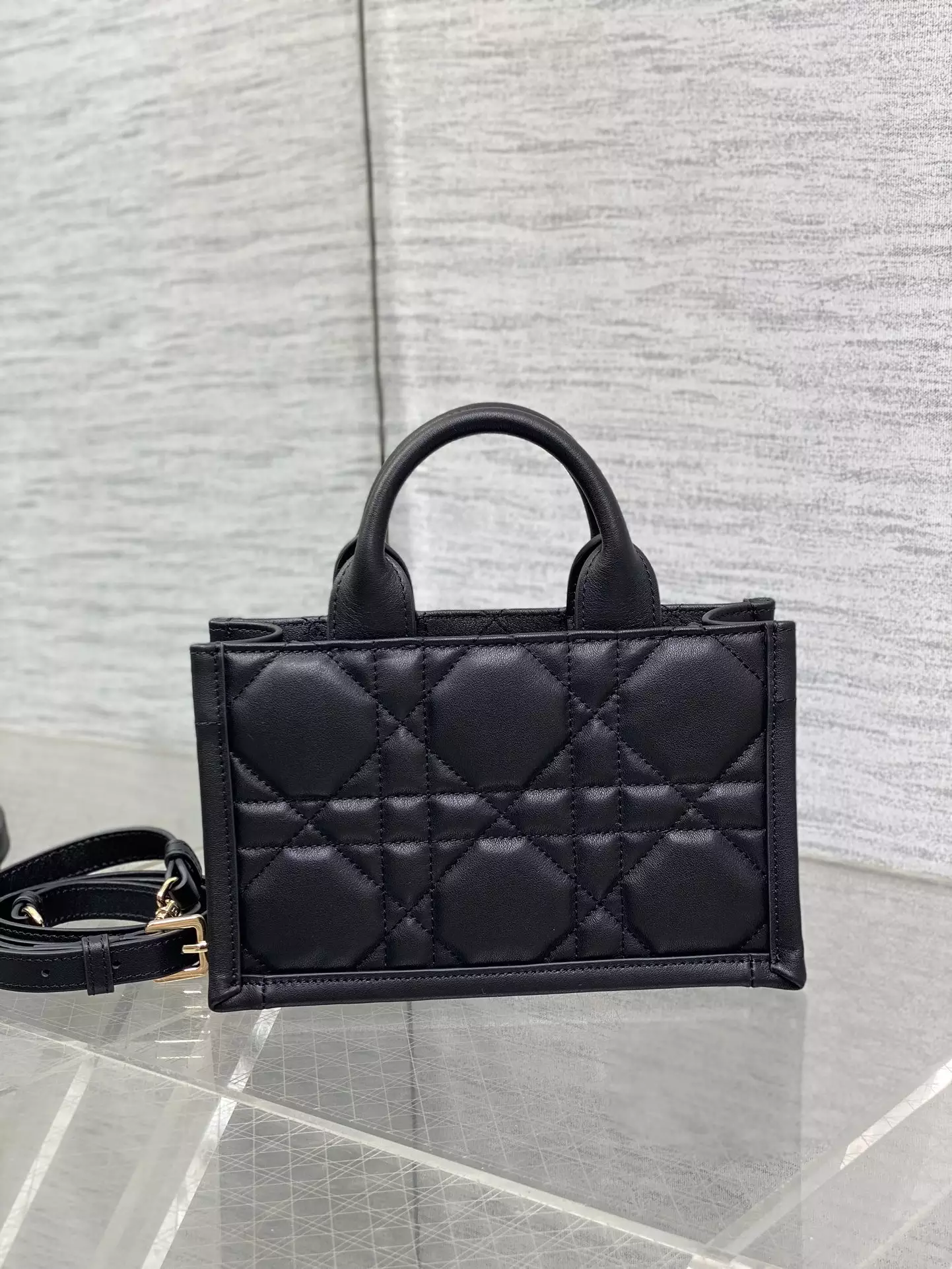 Mini Dior Book Tote Black Macrocannage Calfskin