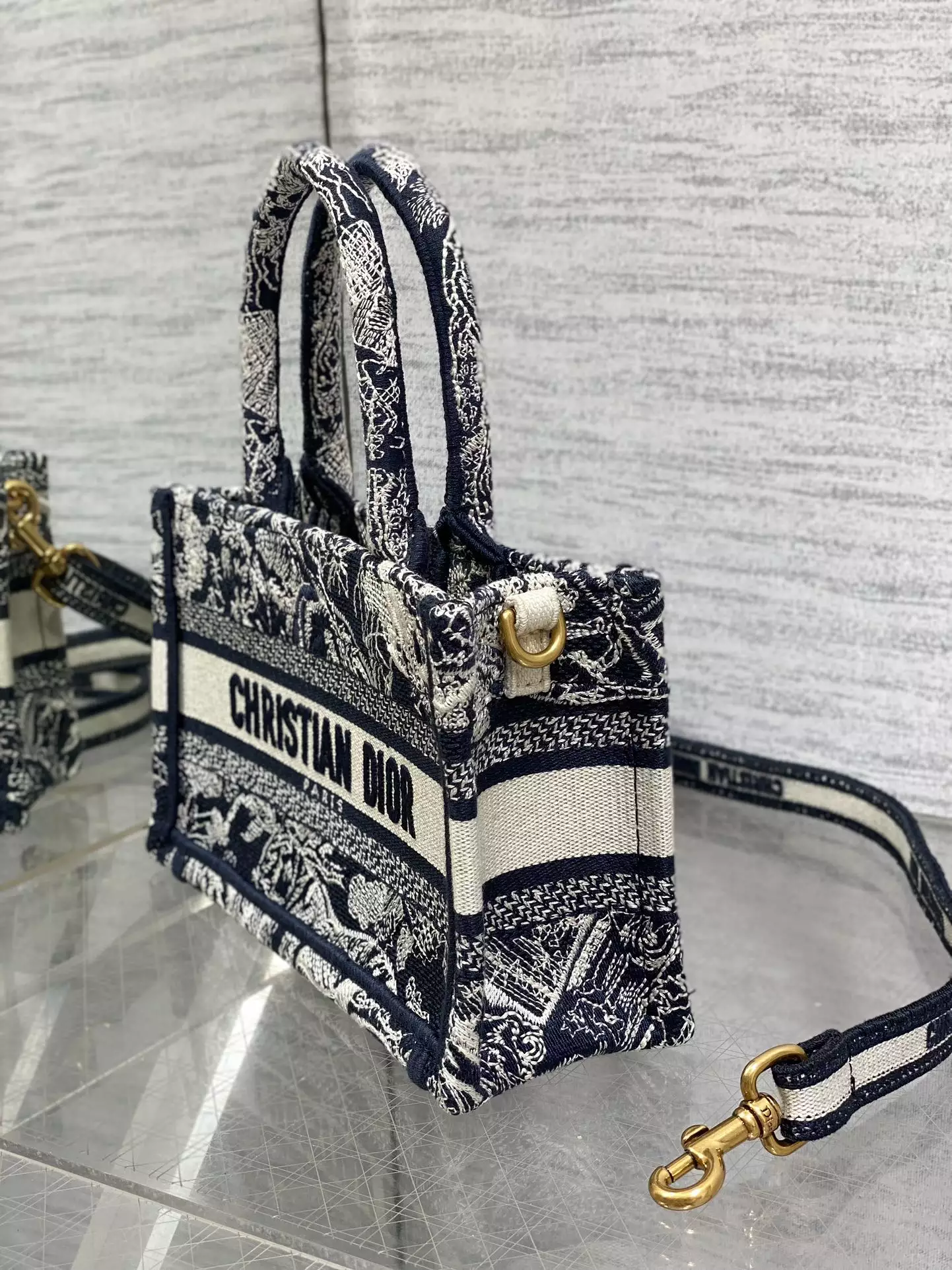 Mini Dior Book Tote Blue Toile de Jouy Reverse Embroidery