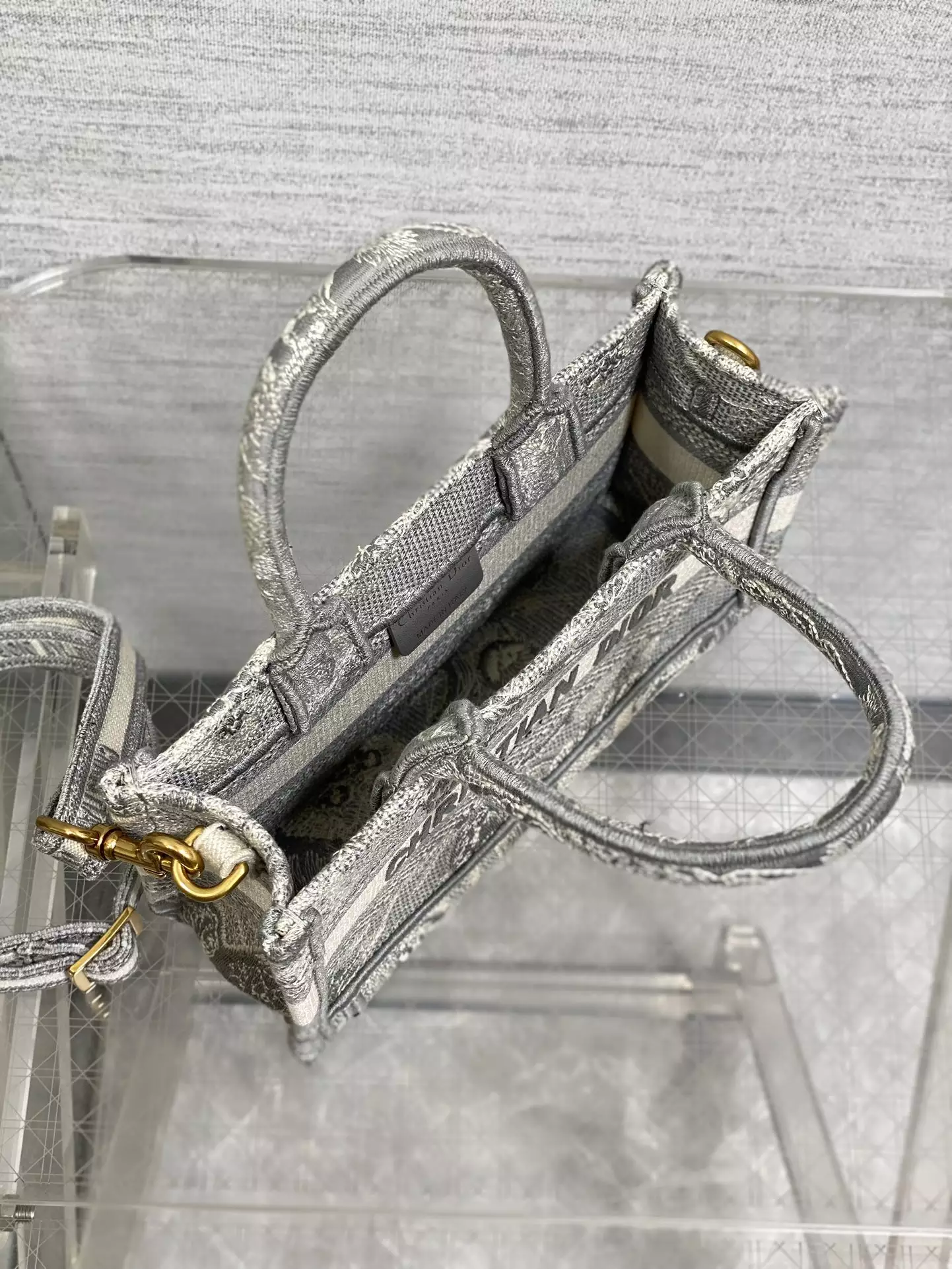 Mini Dior Book Tote Gray Toile de Jouy Reverse Embroidery