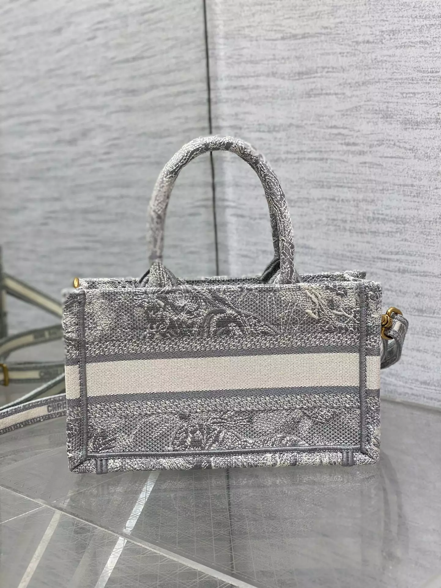 Mini Dior Book Tote Gray Toile de Jouy Reverse Embroidery