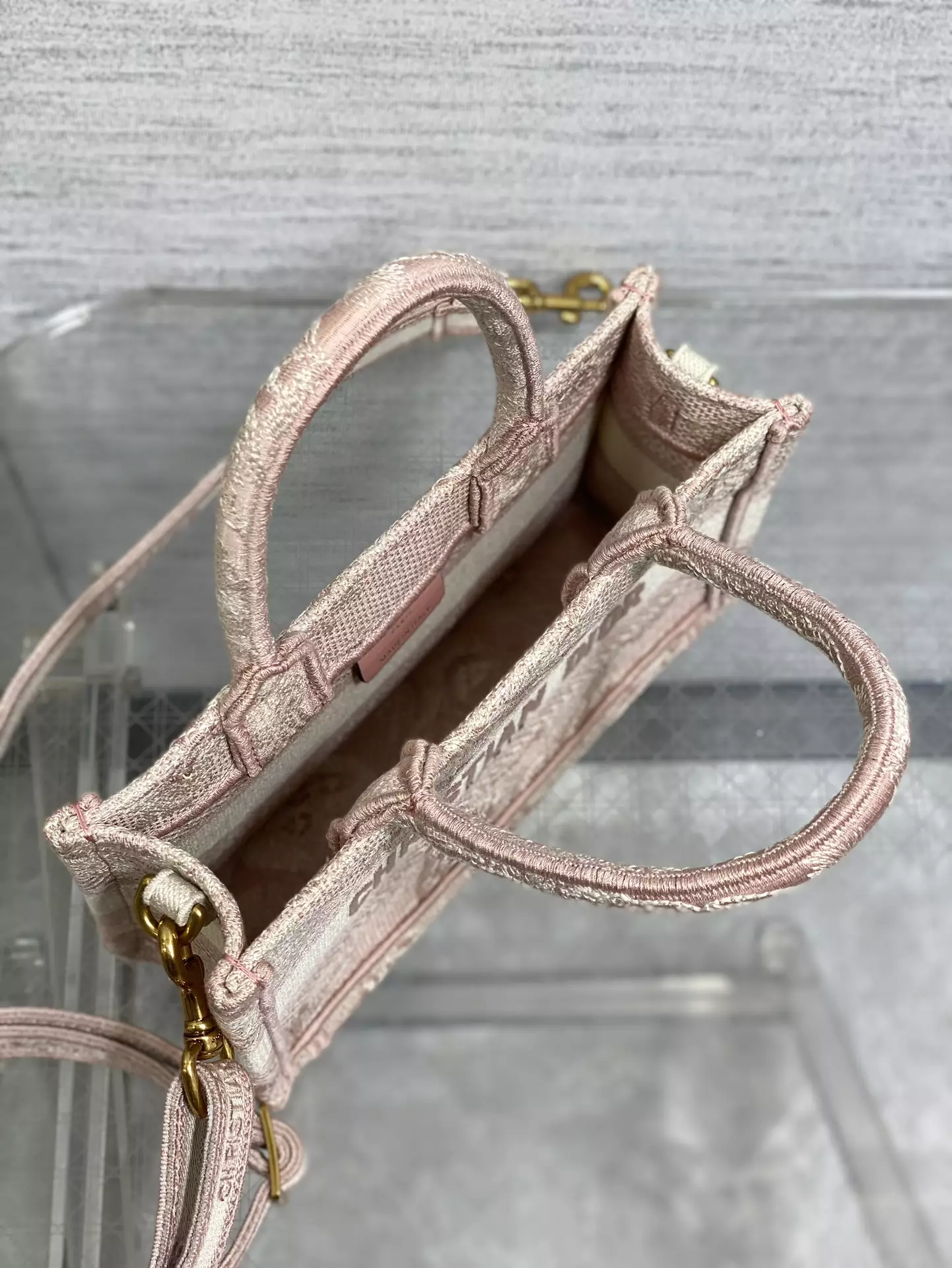 Mini Dior Book Tote Pink Toile de Jouy Reverse Embroidery