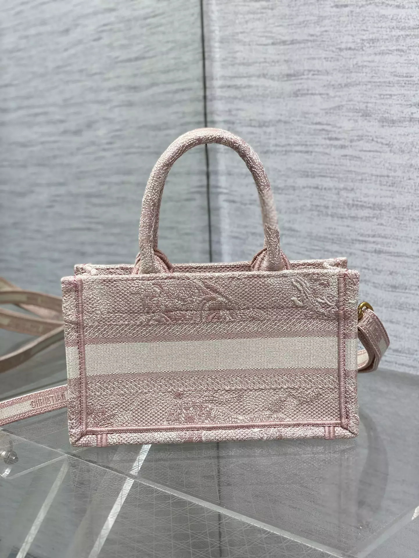 Mini Dior Book Tote Pink Toile de Jouy Reverse Embroidery