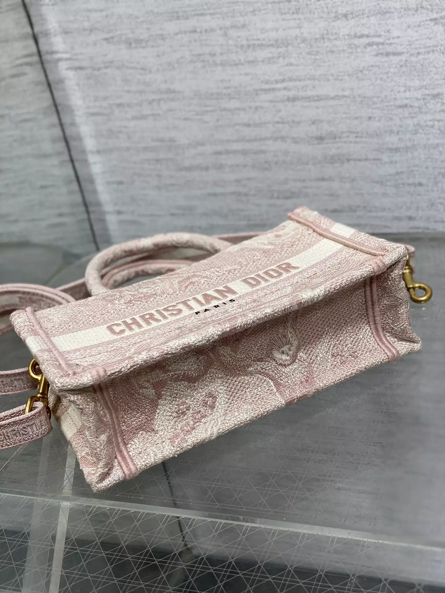 Mini Dior Book Tote Pink Toile de Jouy Reverse Embroidery