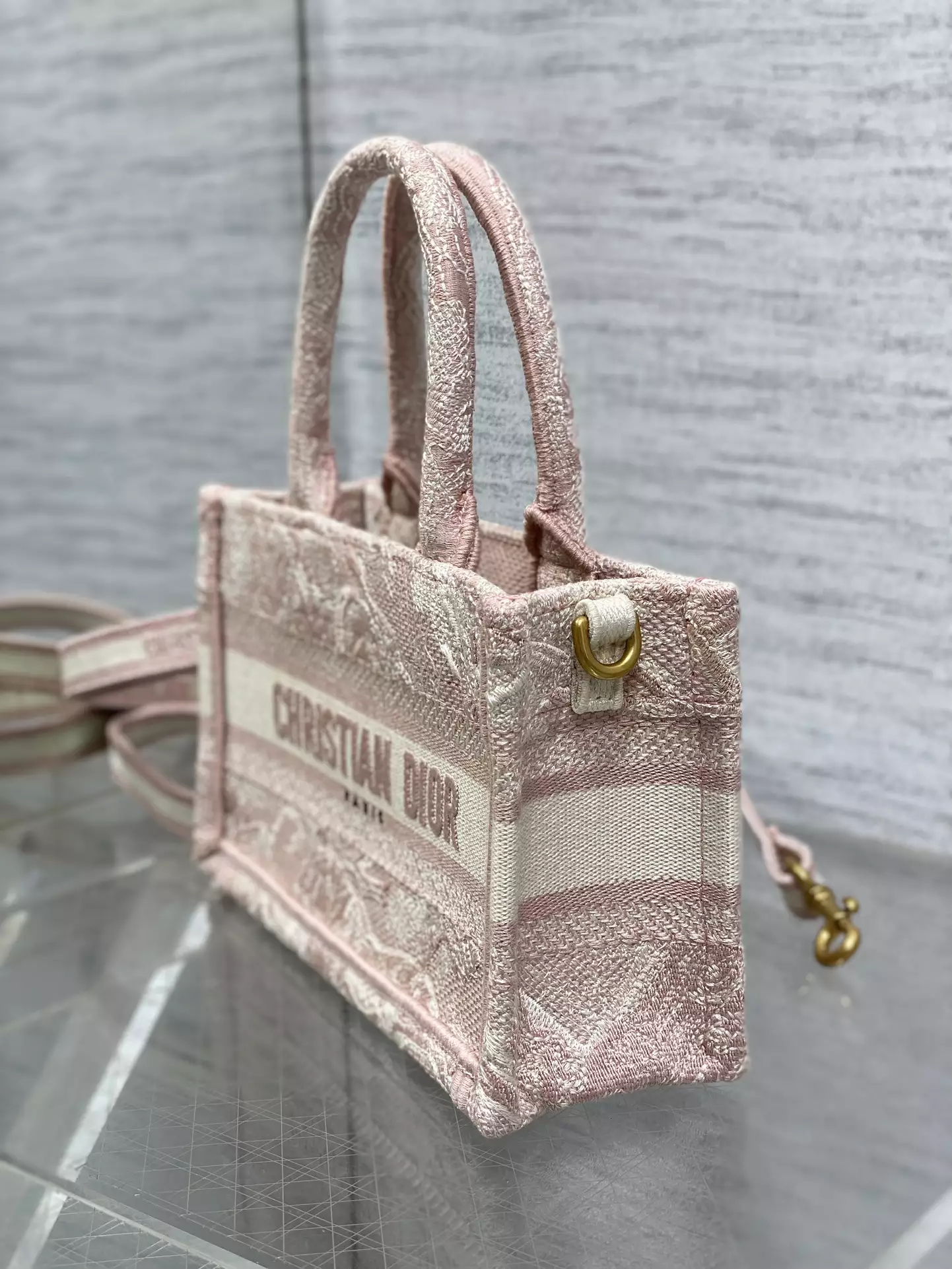 Mini Dior Book Tote Pink Toile de Jouy Reverse Embroidery